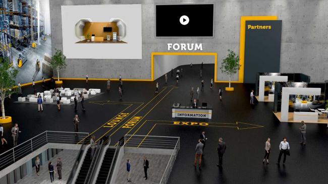 Yellow main hall with escalator Yellow main hall with escalator